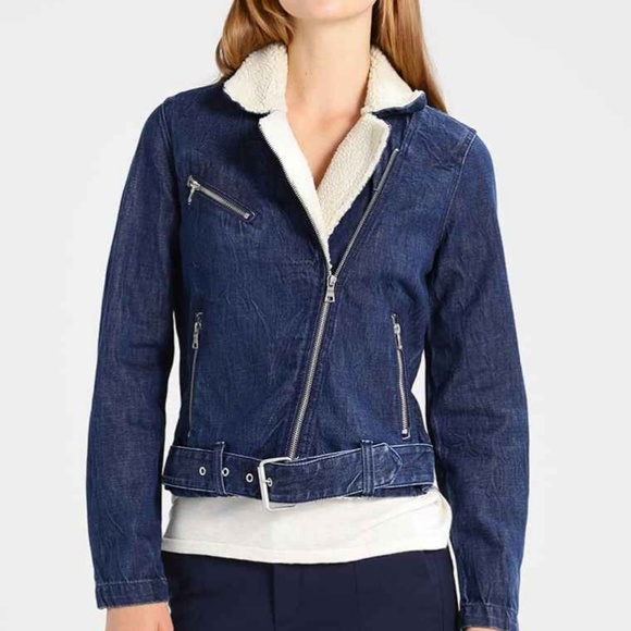 GAP Jackets & Blazers - Gap Moto Sherpa Rustler Wash Denim Jacket Dark